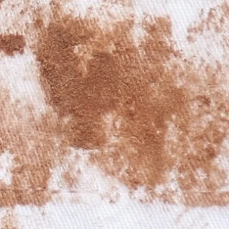 Chocolate stain on white cotton fabric close up