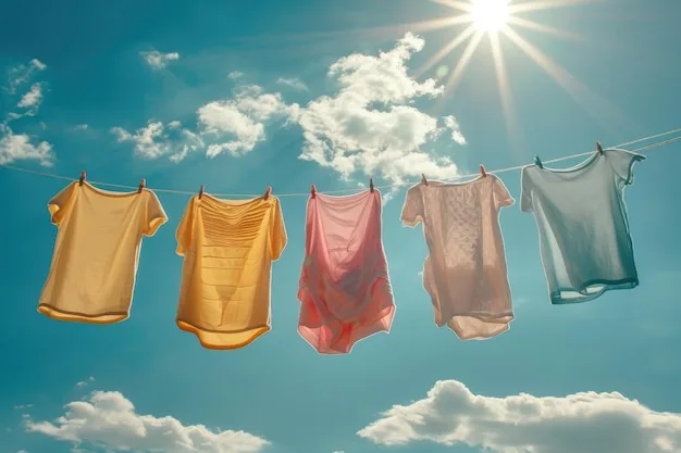 Clothes drying on outdoor clothesline in sunlight