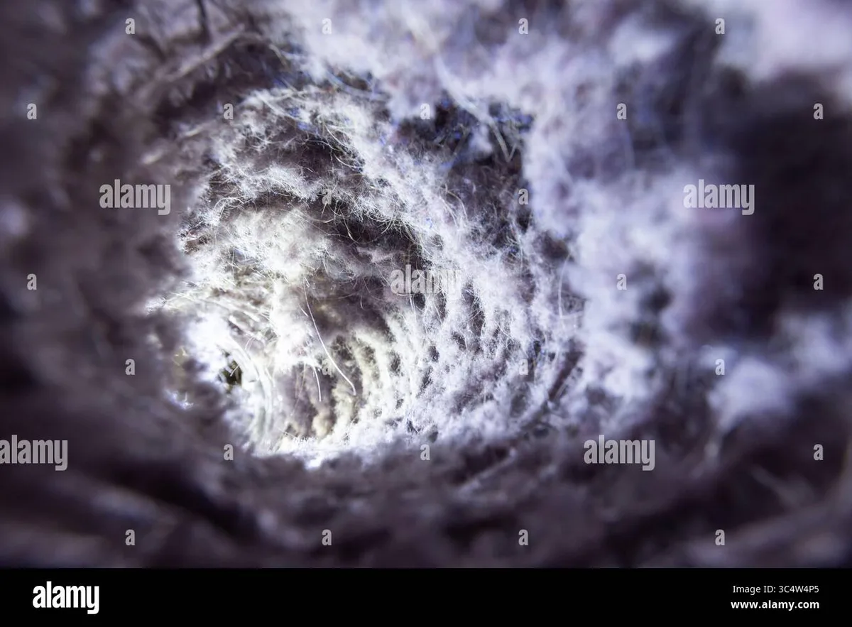Dryer vent lint buildup close up