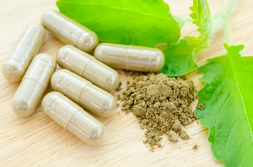 herbal supplement capsules close up