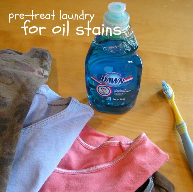 Pre-treating a stain with dish soap before washing