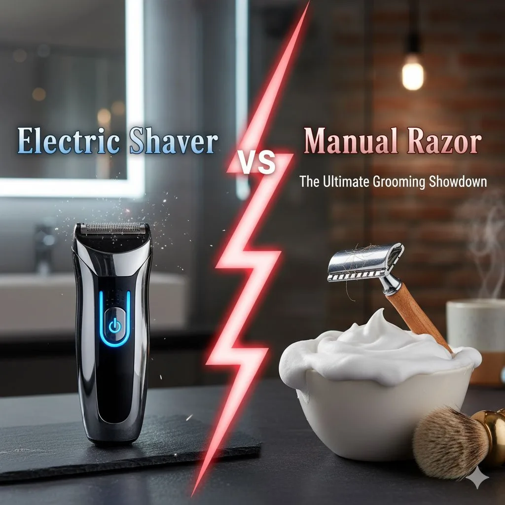 Side-by-side comparison of electric and manual fabric shavers