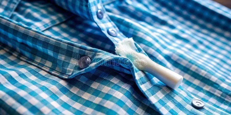 Toothpaste stain on white cotton fabric being treated with cleaning solution